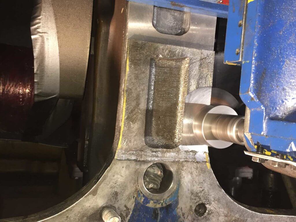 Metal Stitching Wartsila 18V32LN engine block repair