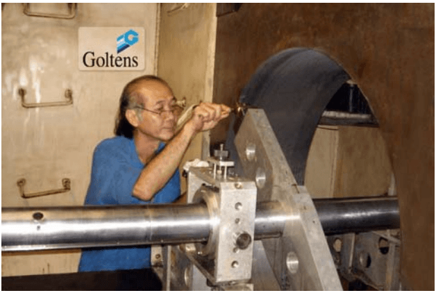 Goltens adjusting Line Boring equipment on MAN B&W 12K80MC