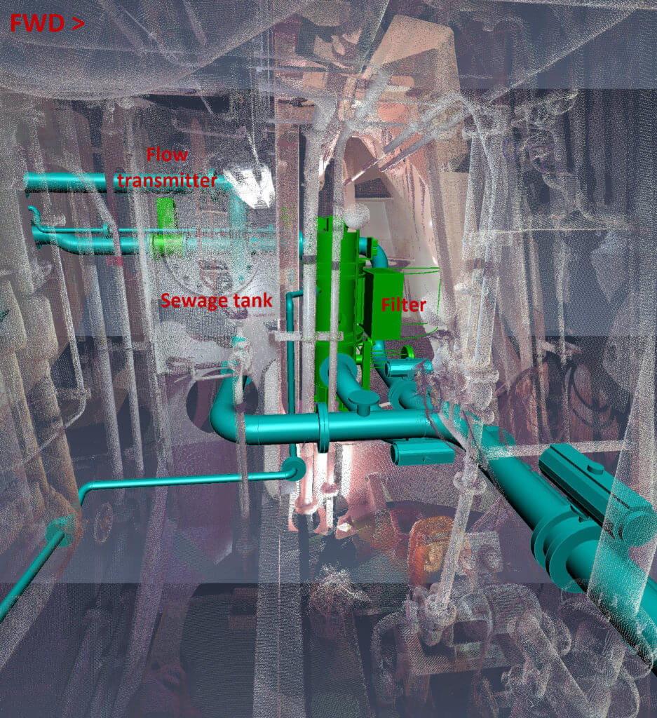 Proposed Alfa Laval Pure Ballast Filter location overlaid on 3D scan output