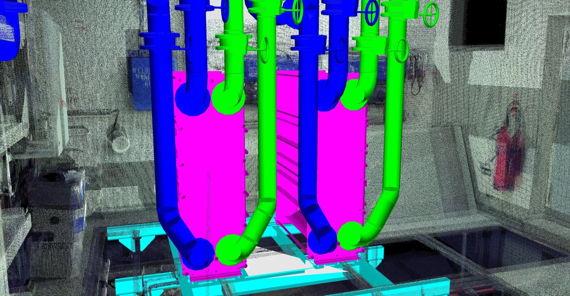 Main Engine Cooling system modeled over 3D Scan output