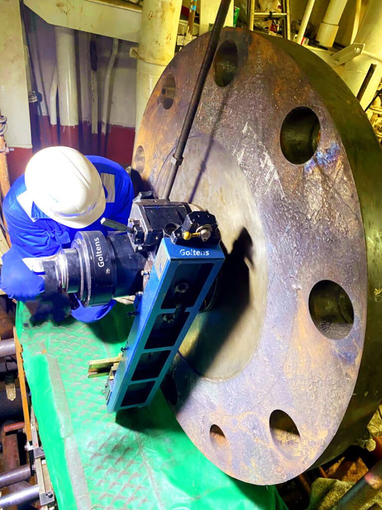 Goltens in-place machinists machining damaged flange face
