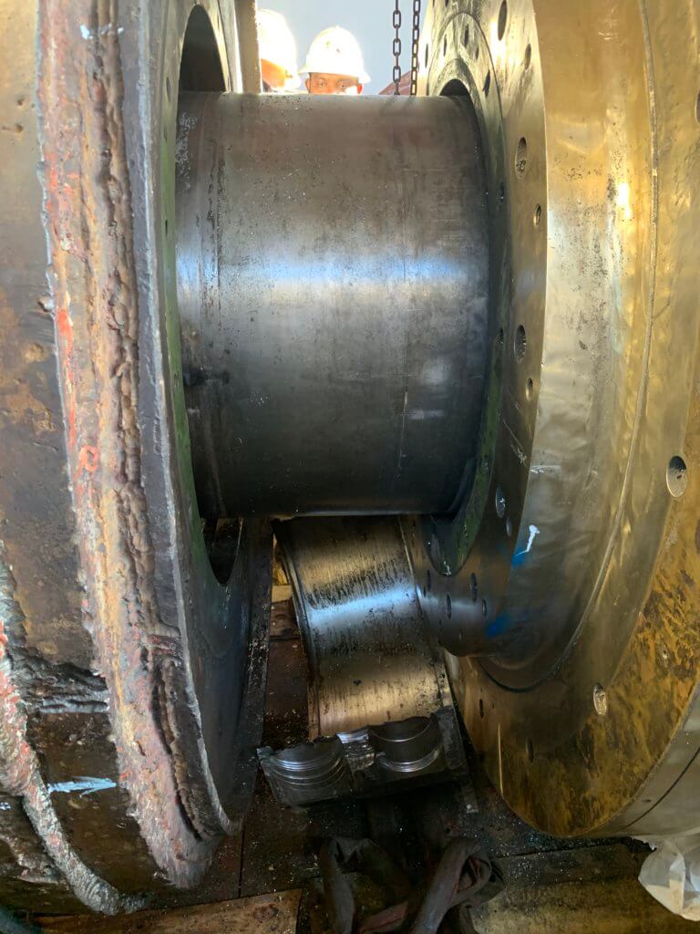 Propeller shaft after on-site machining removal of shaft seal liner