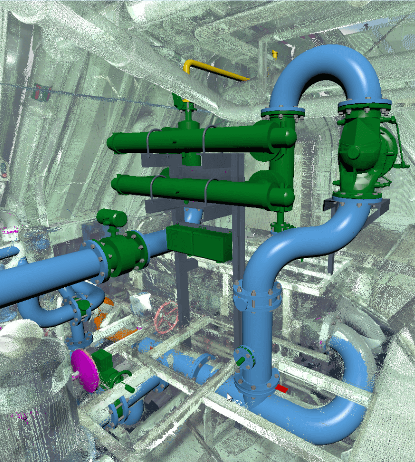 Goltens 3D model of Optimarin system overlaid on 3D scan data