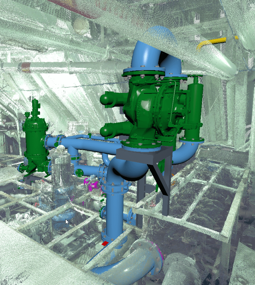 Goltens 3D model of Optimarin system overlaid on 3D scan data