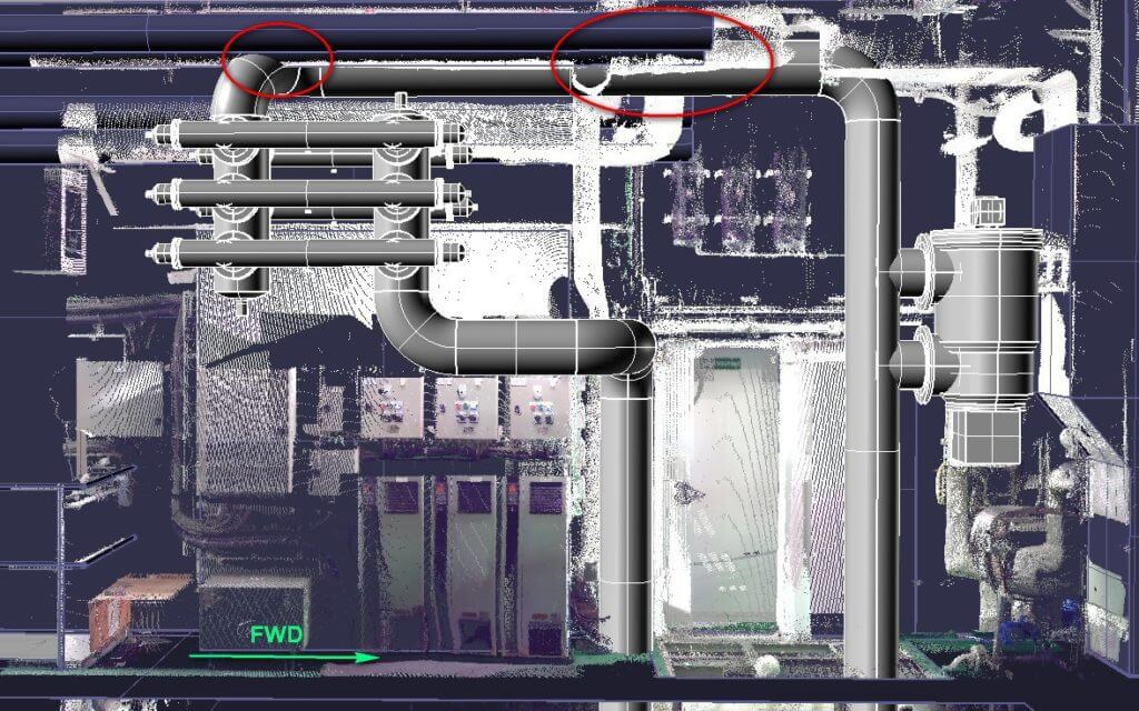 Overhead view of Optimarin system modeled over point cloud data.