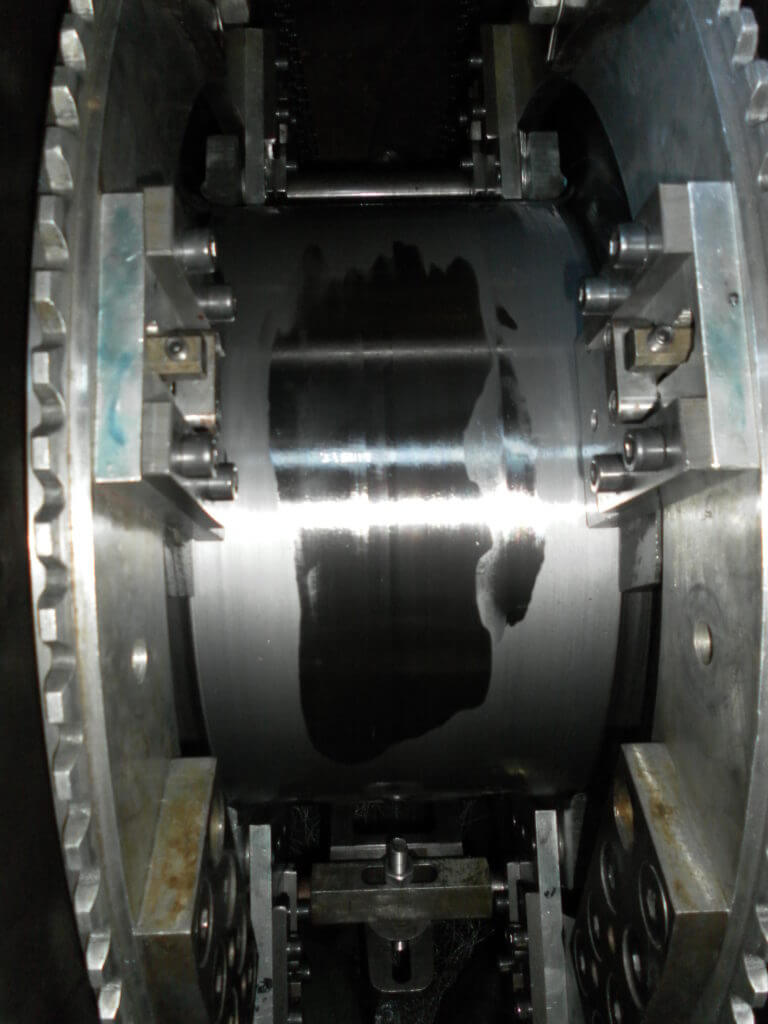 Machining rings and cutting tools in place before Goltens anneals the crankshaft