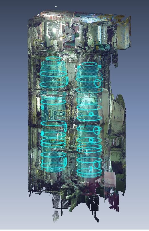 Goltens 3D exhaust scrubber system model overlaid on scan data