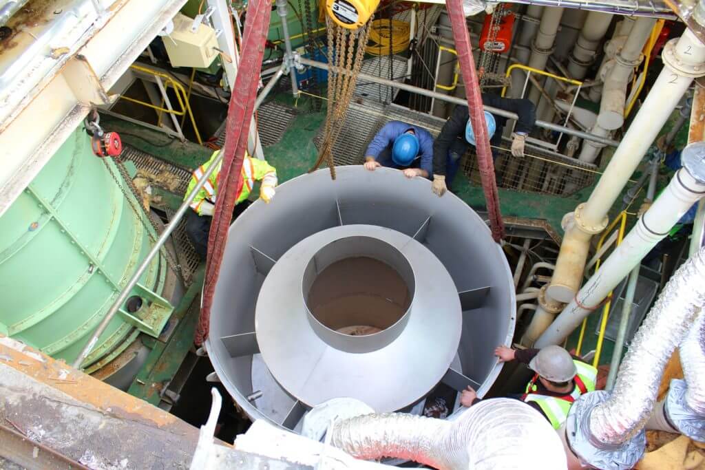 Rigging scrubber section into the ship - Goltens