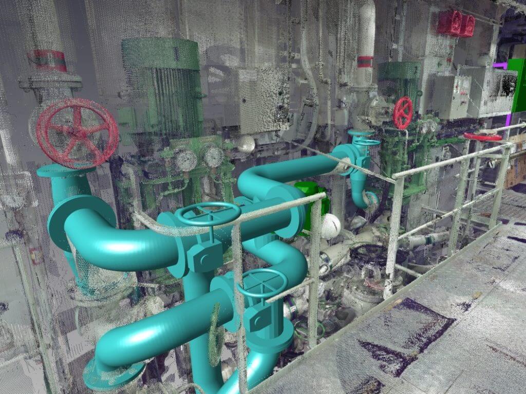 3D Model of Hyde Guardian Ballast water system overlaid on scan