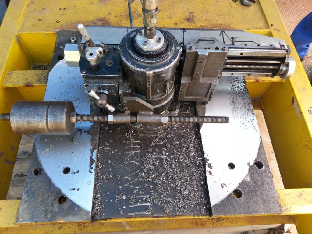 Goltens technicians machining pump foundation skids