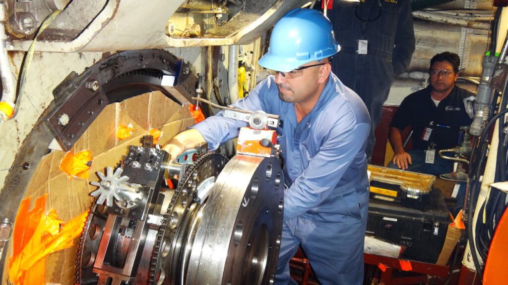 Goltens in-situ machinists performing Pre Annealing Machining