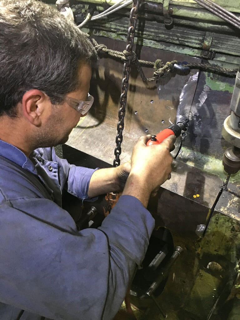 Cast Iron Repair - Metal stitching the mated seams also known as metallock repair