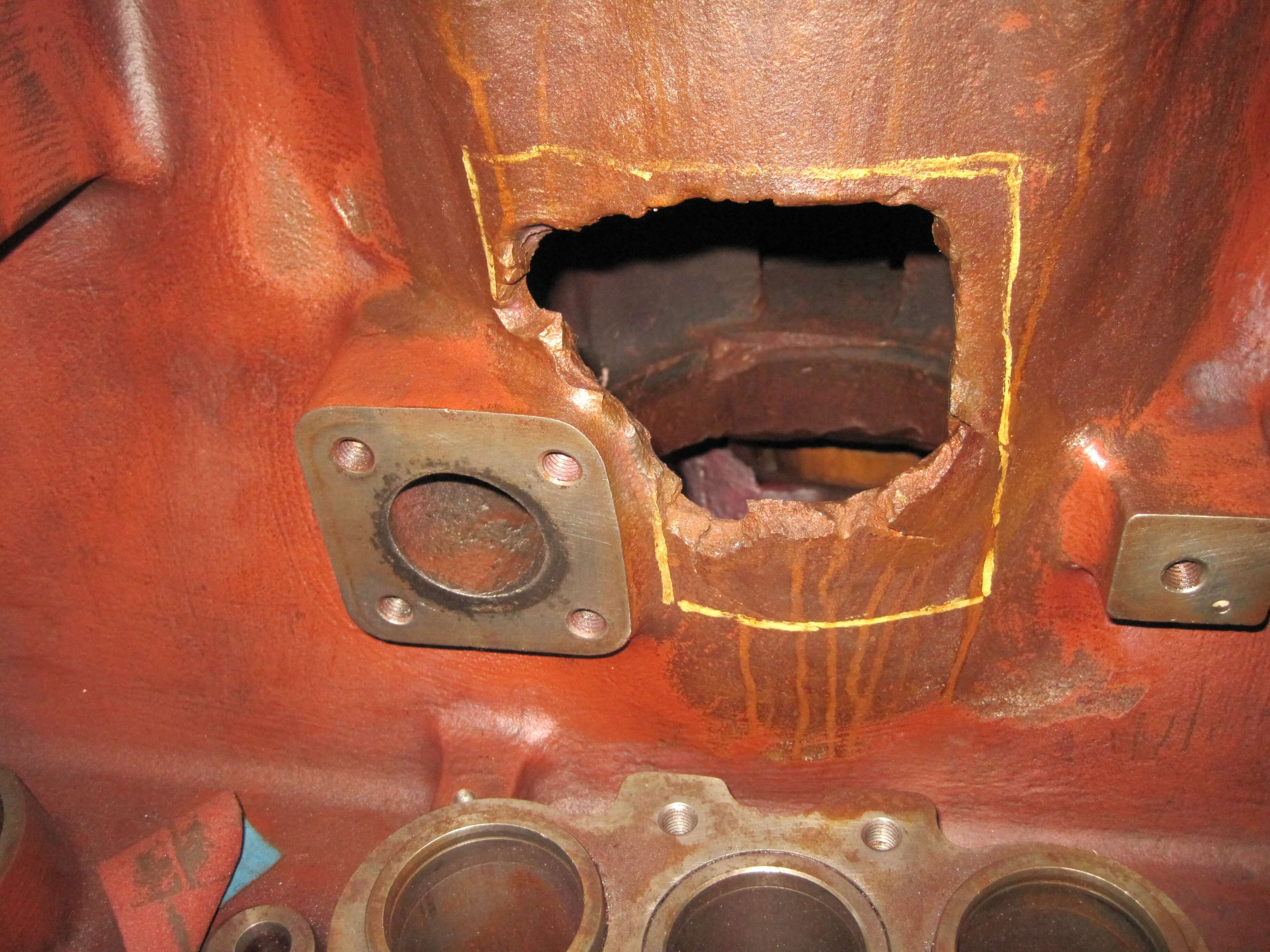 Engine Block Repair/Cast Iron Repair - Block damage caused by connecting rod failure
