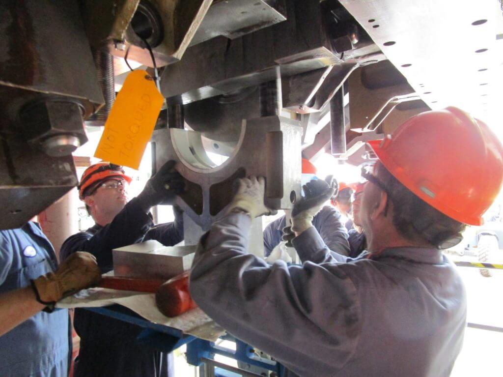 Installation of Cooper Bessemer bearing caps prior to laser check