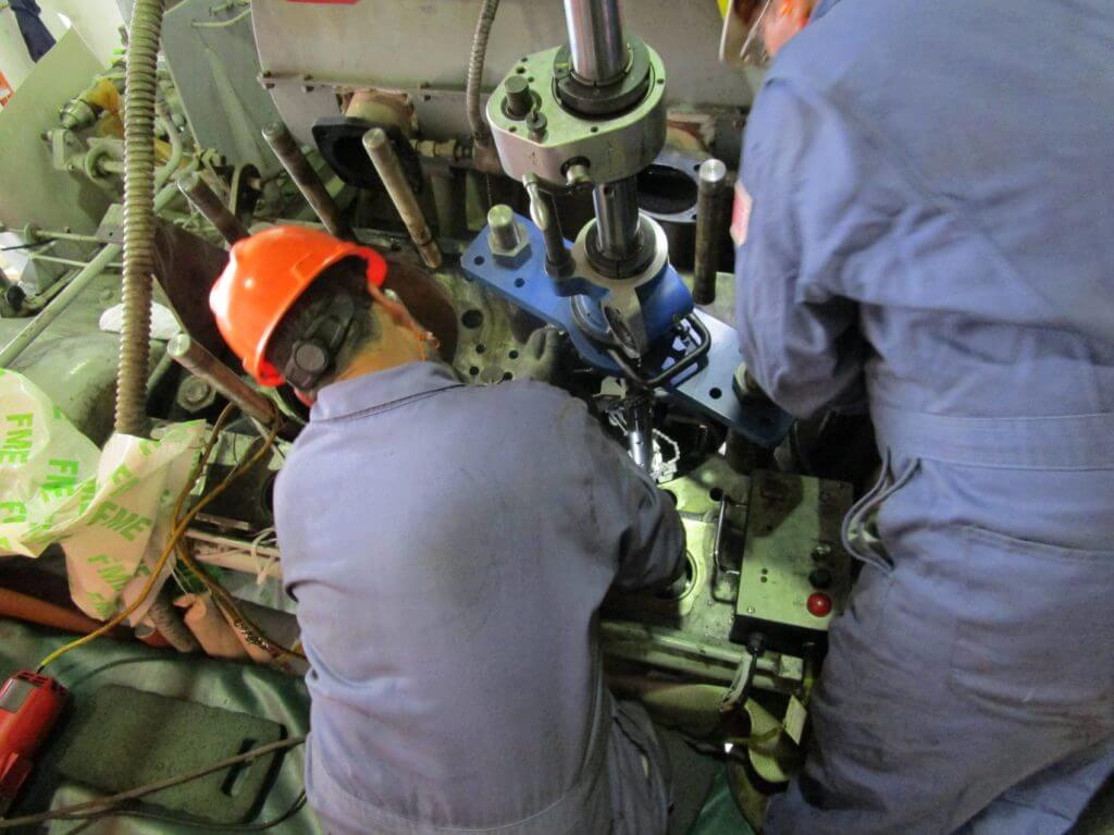 Boring lower liner landing after metal stitching to repair engine block