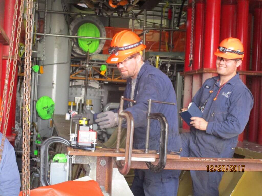 Laser flatness checks on Cooper Bessemer base frame