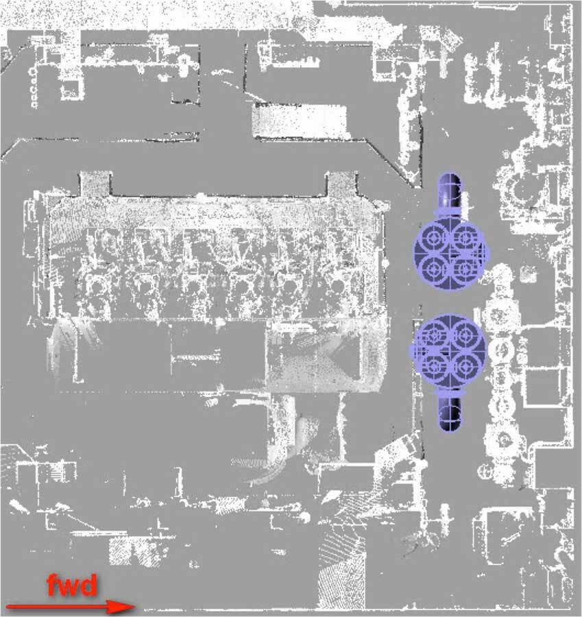 Overhead view of filter location with option 2 on 3rd deck