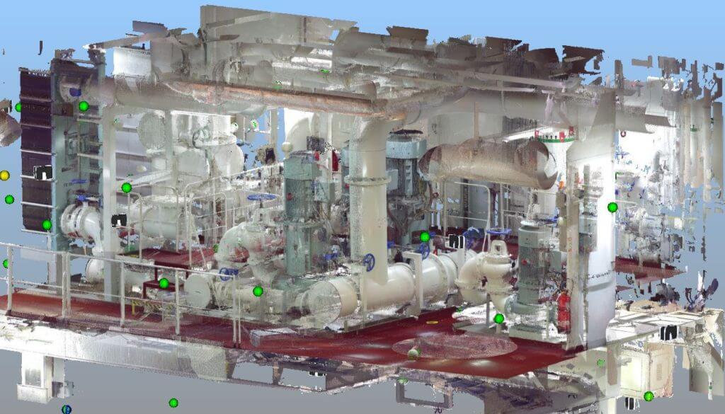 3D scan data of engine room for Fresh Water tie in connection by Goltens