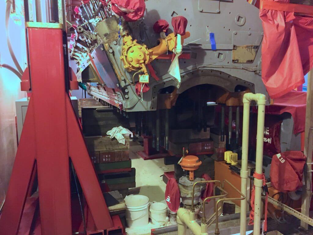 Removed Worthington emergency backup diesel generator block set aside at nuclear power plant